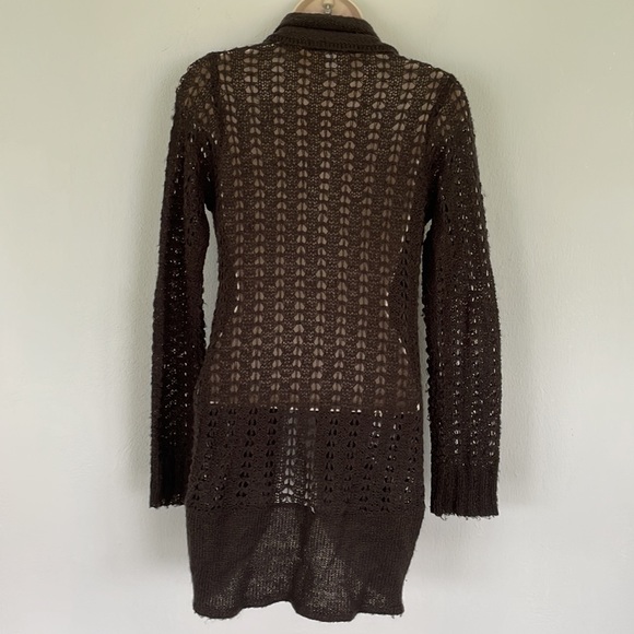 Kirra dark brown open knit long tie front cardigan sweater size small - Picture 7 of 10